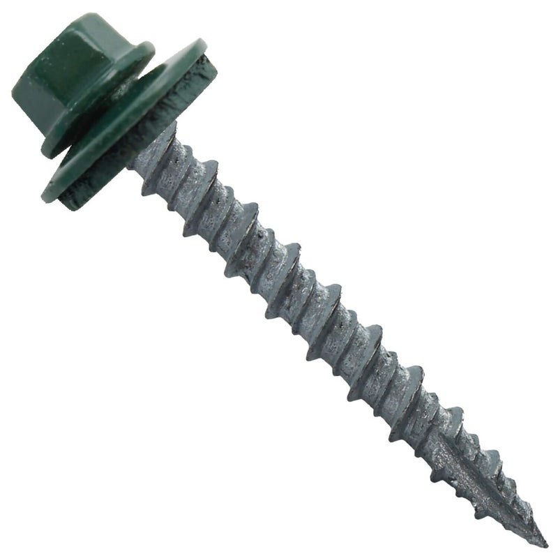 Jake Sales Metal ROOFING SCREWS: (250) 10 x 1-1/2" Forest/Ivy Green Hex Head Sheet Metal Roof Screw. Self starting metal to wood siding screws. EPDM washer. Colored head - Image 1